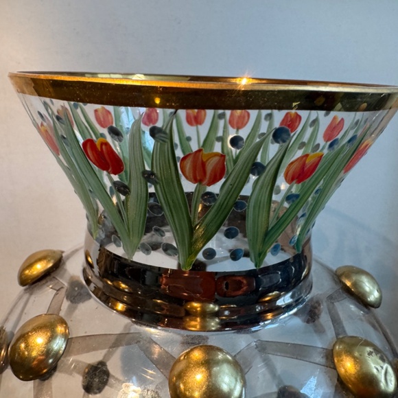 MacKenzie Childs Circus William Courtly Check Tulips Glass Vase  10.5” - Picture 5 of 10